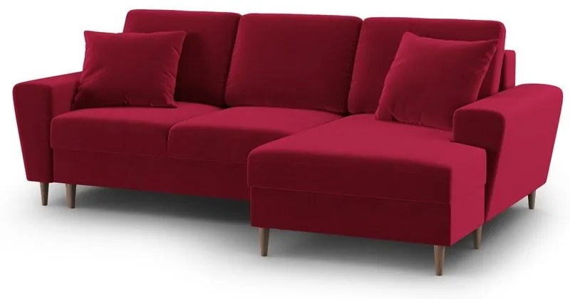 Divano angolare rosso allungabile e con contenitore (con penisola a destra/con chaise lounge) con rivestimento in velluto Kyoto – Cosmopolitan Design