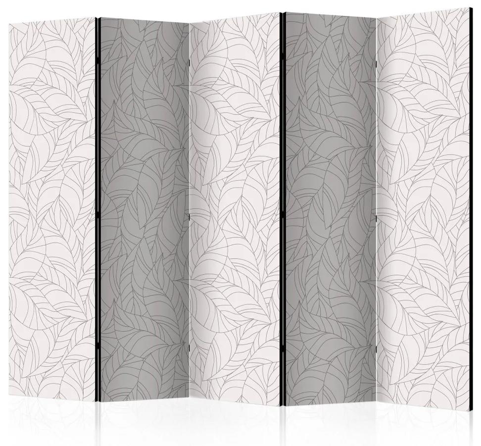 Paravento design Foglie incolore II (5-parti) - piante delicate su sfondo chiaro
