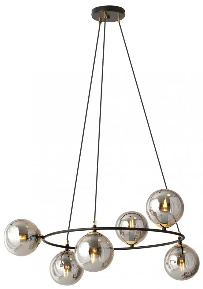 Lampadario a Sospensione AZURA 6 in Acciaio e Vetro 6xE14 Colore del corpo Nero e Grafite