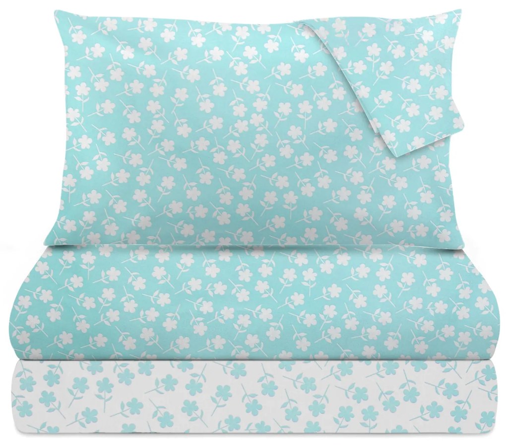Completo letto matrimoniale poli fiore azzurro