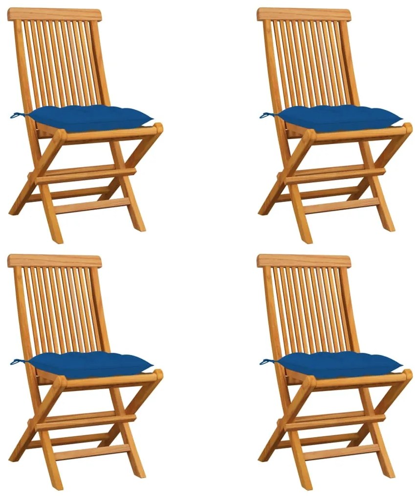 Sedie da giardino con cuscini blu 4 pz massello di teak
