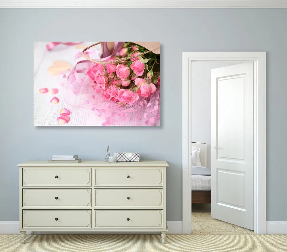 Quadro su tela – Bouquet di rose rosa