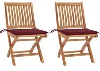 Sedie da Giardino 2 pz con Cuscini Rosso Vino Massello di Teak 3062442