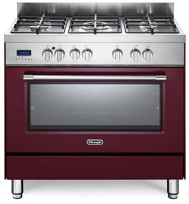 Cucina a gas con forno DE'LONGHI PRO 96 MR ED bordeaux L 90 x P 60 cm