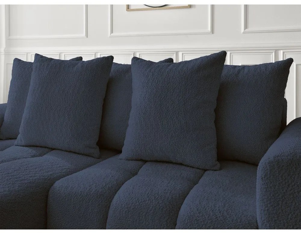 Divano angolare blu allungabile/con contenitore (con penisola a sinistra/con chaise lounge) con rivestimento in bouclé Roxelane – Bobochic Paris