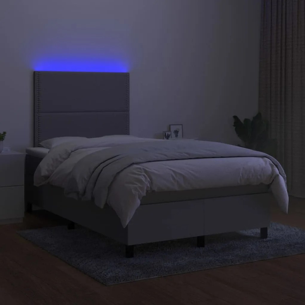 Letto a molle materasso e led grigio chiaro 120x200 cm tessuto