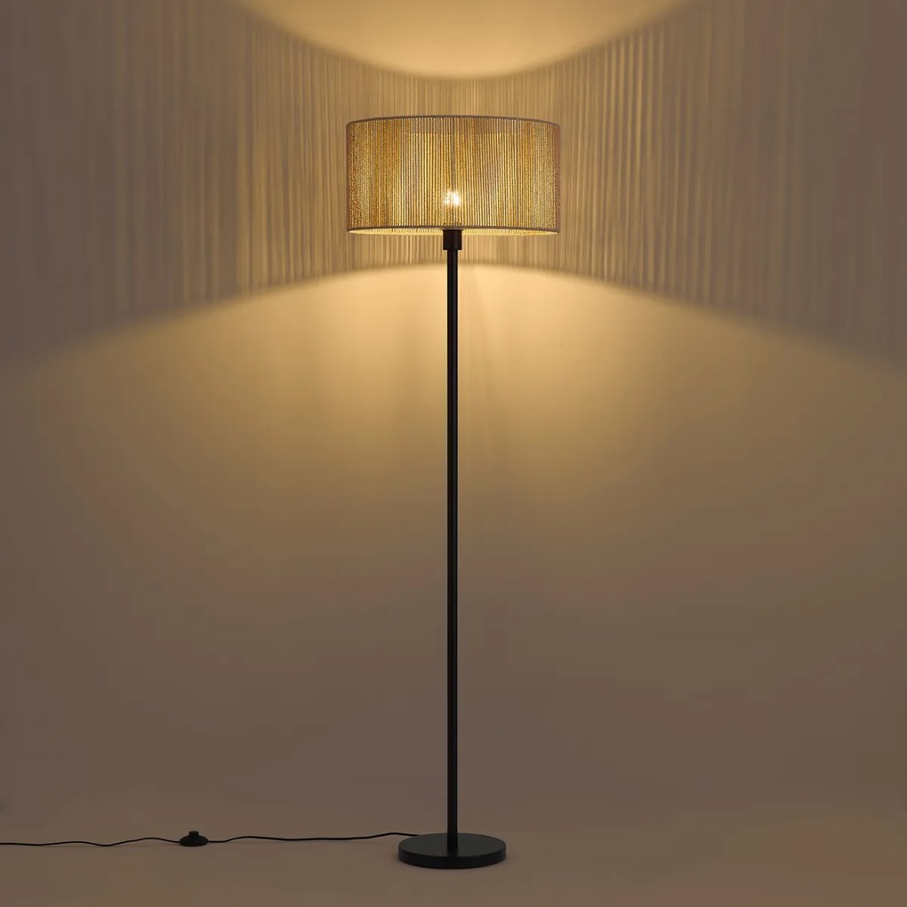 Lampada da terra nera con paralume in corda di carta beige 50/50/25 - Simplo