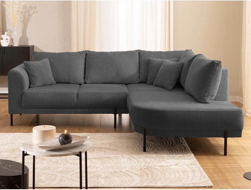 Divano angolare grigio scuro (con penisola a destra/a L) con rivestimento in ciniglia Mauris – Ropez