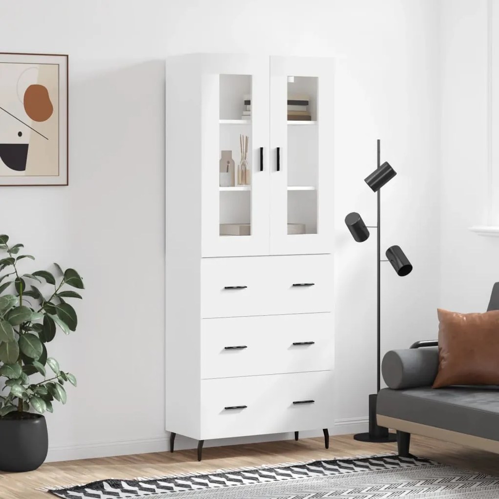 Credenza bianco lucido 69,5x34x180 cm in legno multistrato