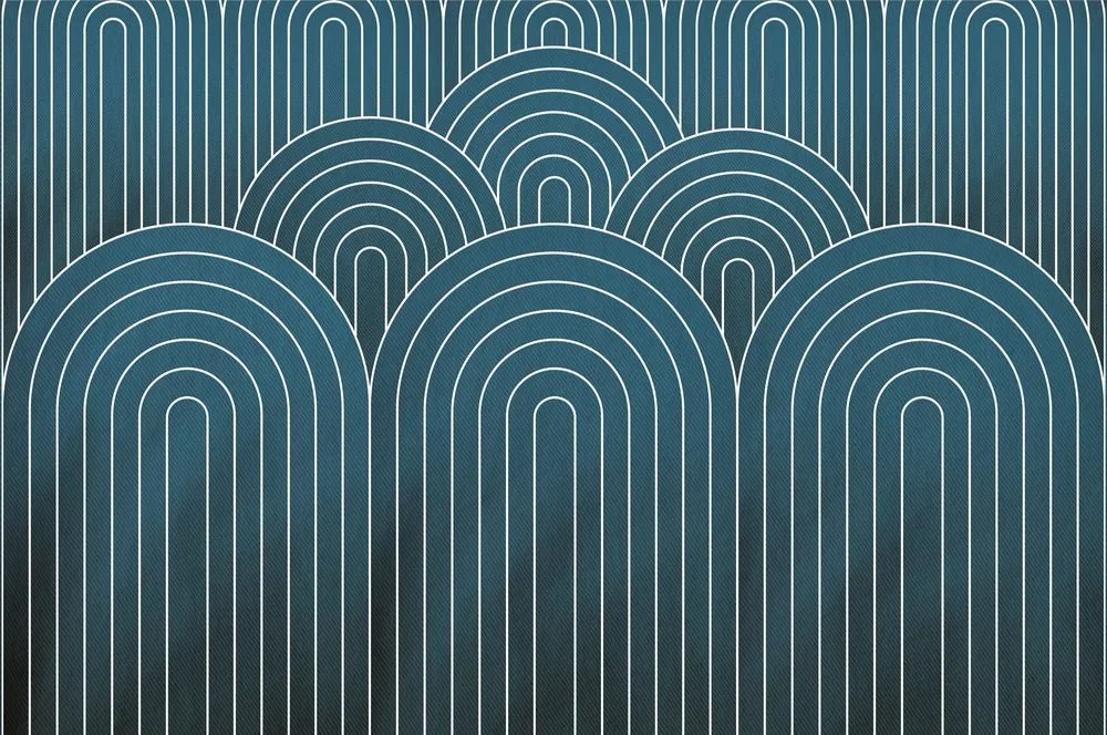 Carta da parati autoadesiva – Motivo arcobaleno Mid-Century blu