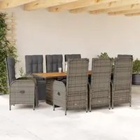 Set da Pranzo da Giardino 9 pz con Cuscini in Polyrattan Grigiocod mxl 113325