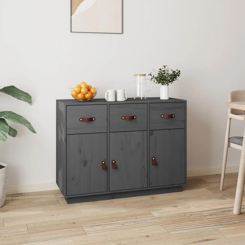 Credenza Grigia 100x40x75 Cm İn Legno Massello Di Pino /
