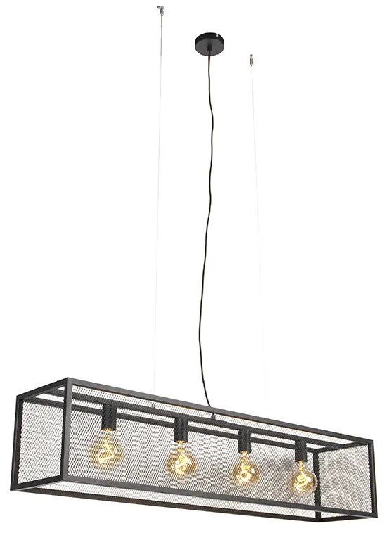 Lampada a sospensione industriale nera 118 cm con rete 4 luci - Cage