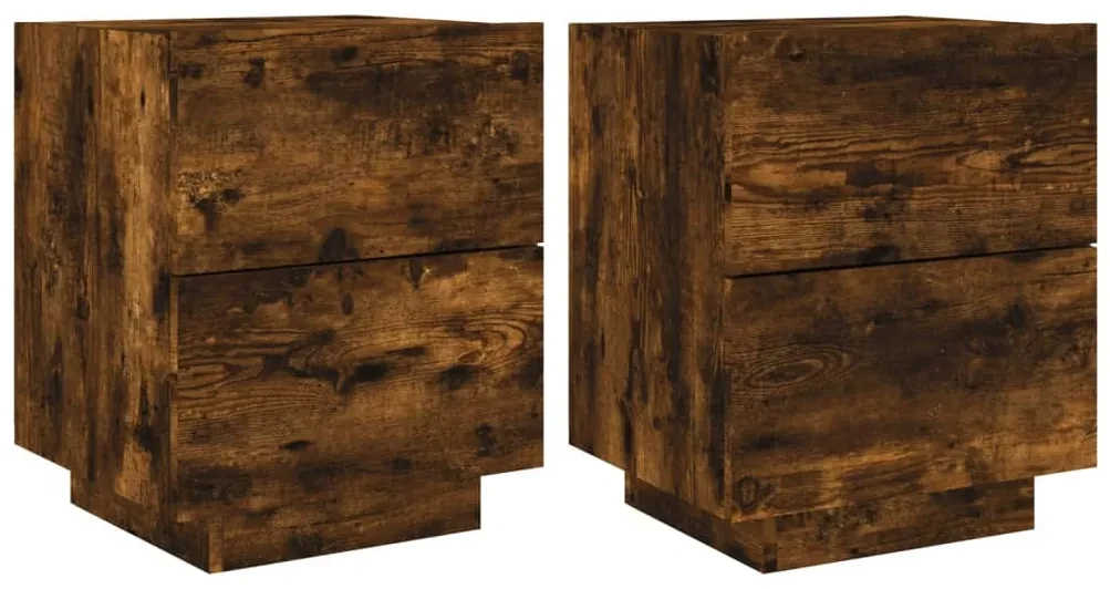 Comodini con luci led 2pz rovere fumo in legno multistrato