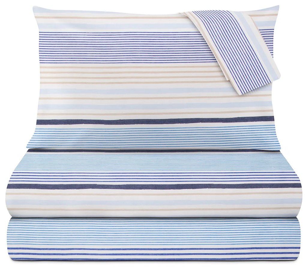 Completo letto matrimoniale righe blu azzurre