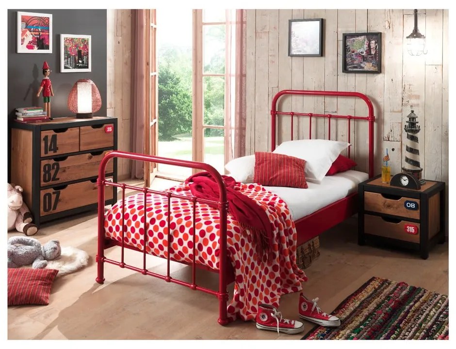 Letto per bambini in metallo rosso, 90 x 200 cm New York - Vipack