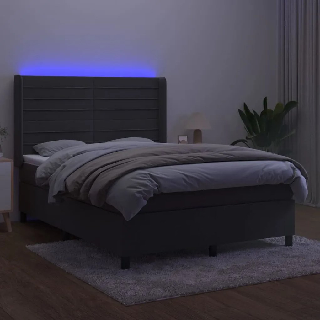 Letto a molle con materasso e led grigio scuro 140x200 cm