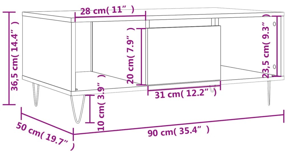 Tavolino da Salotto Rovere Marrone 90x50x36,5 cm in Multistrato