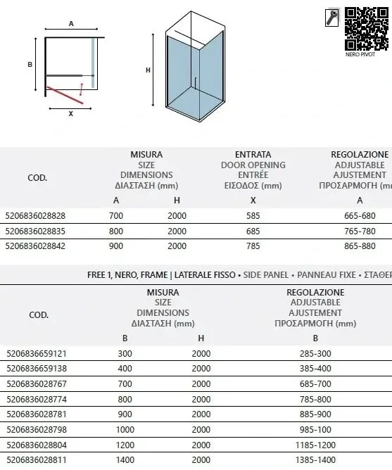 Box Doccia Industrial H200 Anta Pivot 6mm