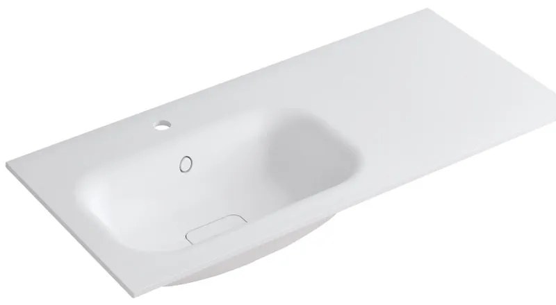 Lavabo integrale rettangolare vasca a sinistra L 100.5 x H 15 x P 46 cm in resina bianco opaco