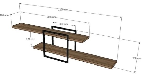 Mensola Libreria A Parete Industrial In Ferro E Legno 120x18x30H Mone