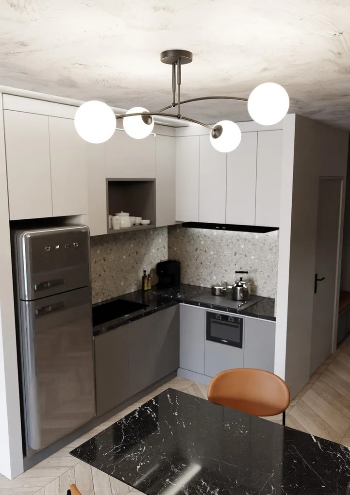 Lampadario a Sospensione in Acciaio e Vetro PREGOS 4 Nero/Bianco 4xE14