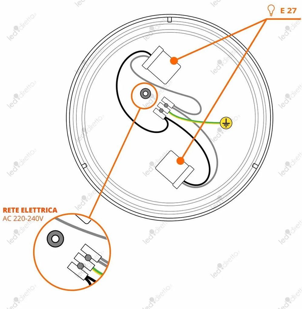 Plafoniera 2xE27 Nera IP44 - Ø330mm da soffitto e parete