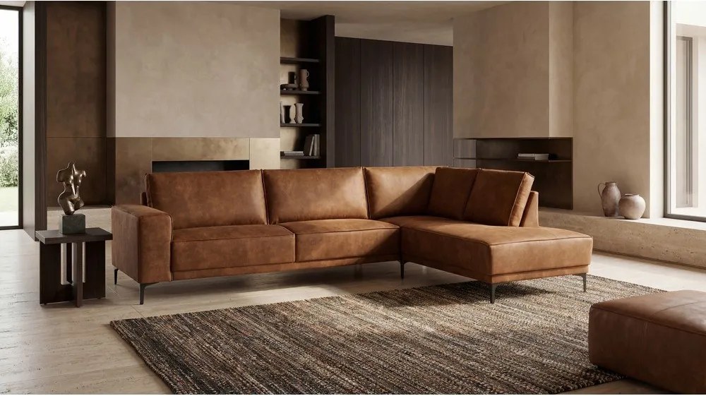 Divano angolare in similpelle marrone cognac (angolo destro) Copenhagen - Scandic