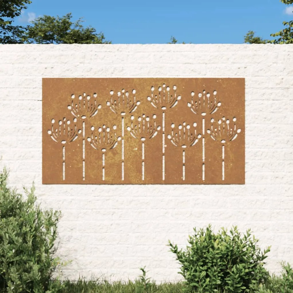 Decorazione muro da giardino 105x55 cm fiore in acciaio corten