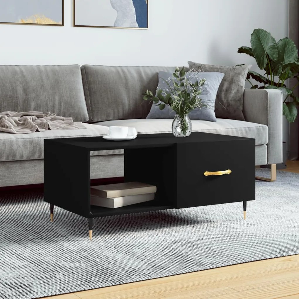 Tavolino Da Salotto Nero 90x50x40 Cm İn Legno Multistrato /