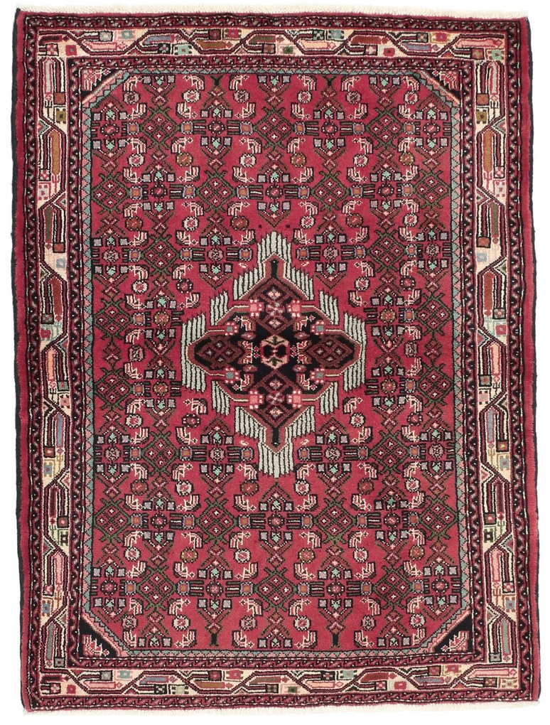 Hamedan Tappeto 150x110 Rosso (Iran) Annodato A Mano
