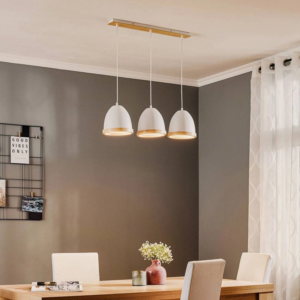 Eko-Light Lampada a sospensione Studio con decorazioni in legno a 3 luci bianca