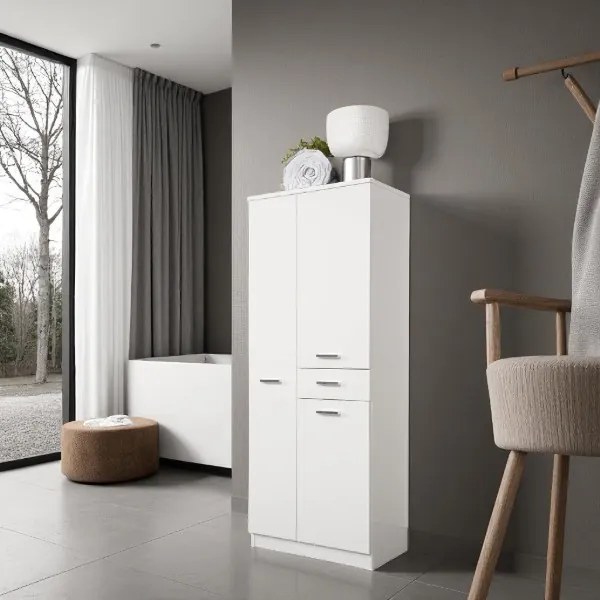 Colonna multiuso CLASSIC 60x34 con ante e cassetto Bianco Lucido