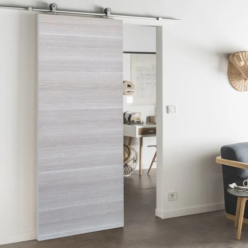 Porta scorrevole Corn in mdf grigio, L 92.5 x H 211.5 cm, con binario Loft Alluminio Reversibile