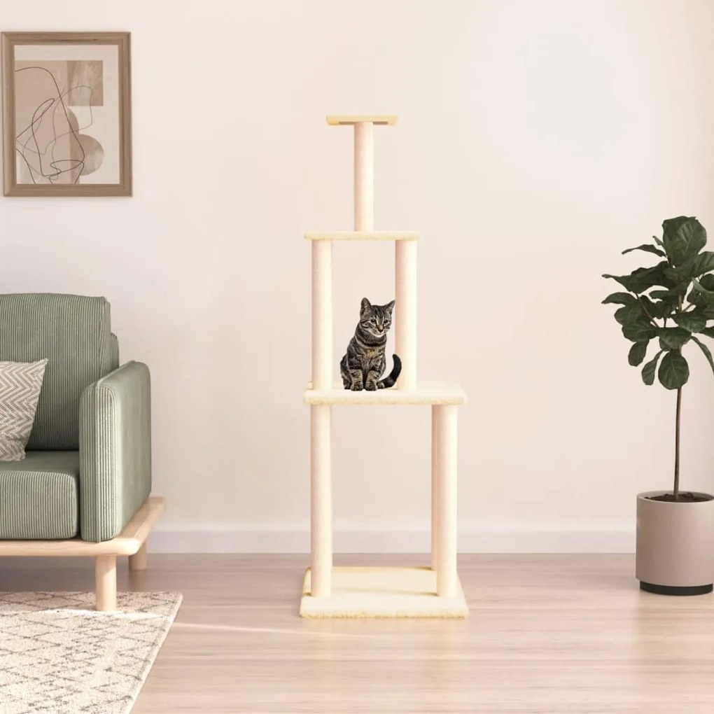 Albero Per Gatti Con Tiragraffi İn Sisal Crema 149 Cm /