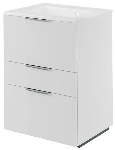 Mobile da bagno a terra L 60 x H 84 x P 48 cm bianco, 3 cassetti SENSEA Neo Line, Maniglie acquistabili separatamente