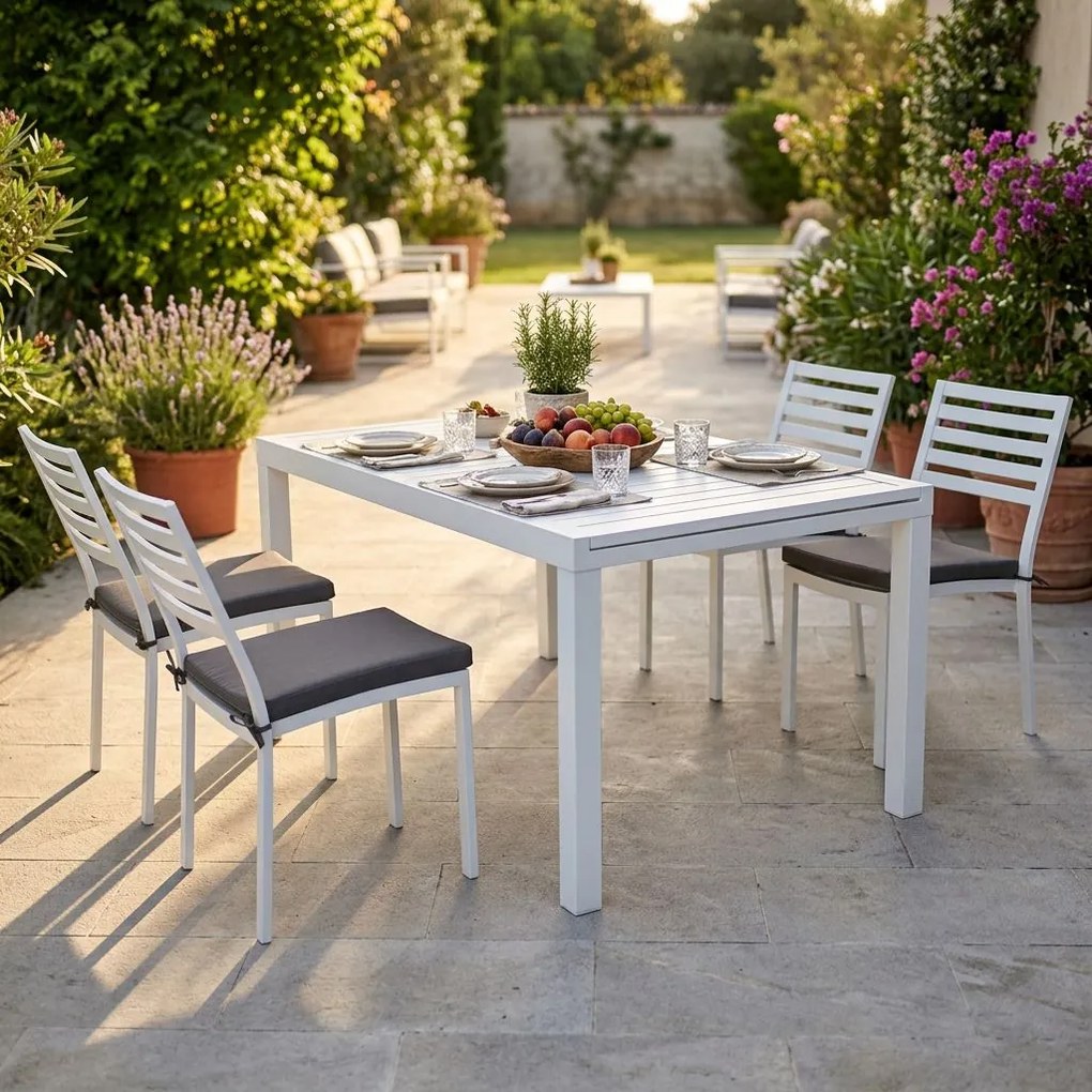 DEXTER - set tavolo in alluminio cm 160/240 x 90 x 75 h con 4 sedie Dexter