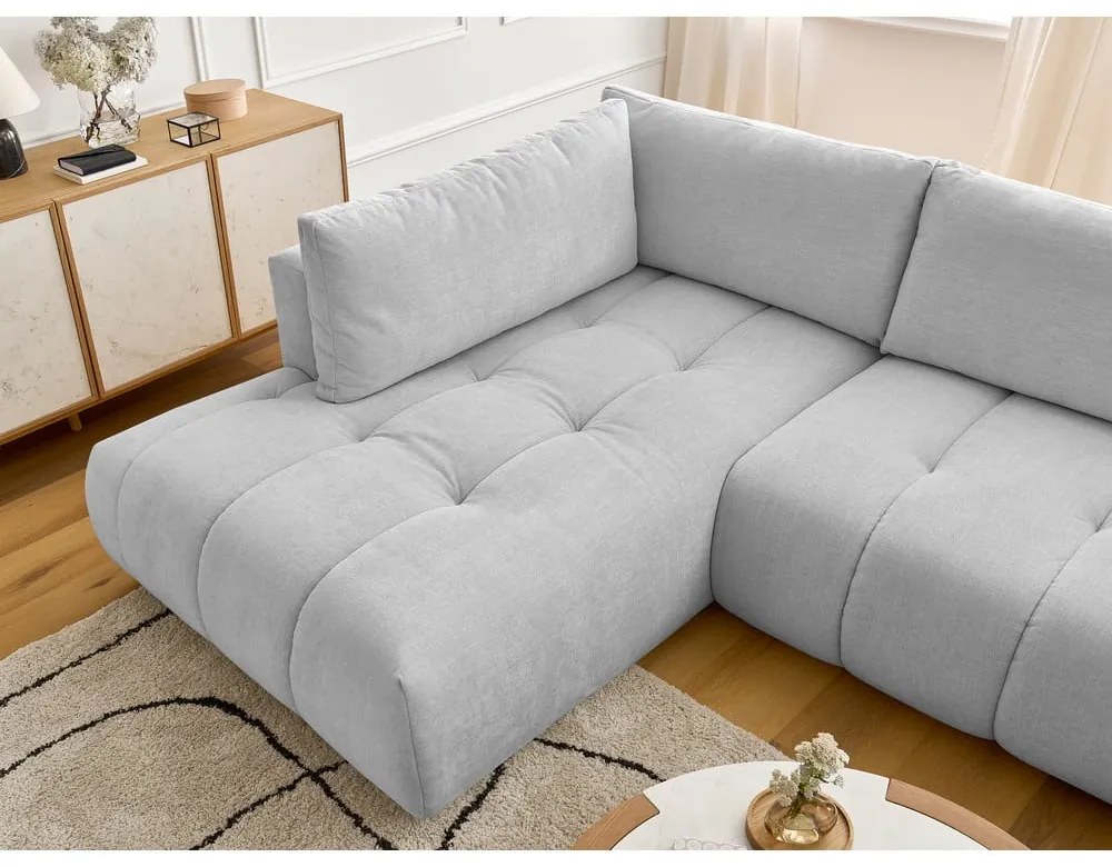 Divano angolare grigio chiaro allungabile e con contenitore (penisola a sinistra/a U) Fuji – Bobochic Paris