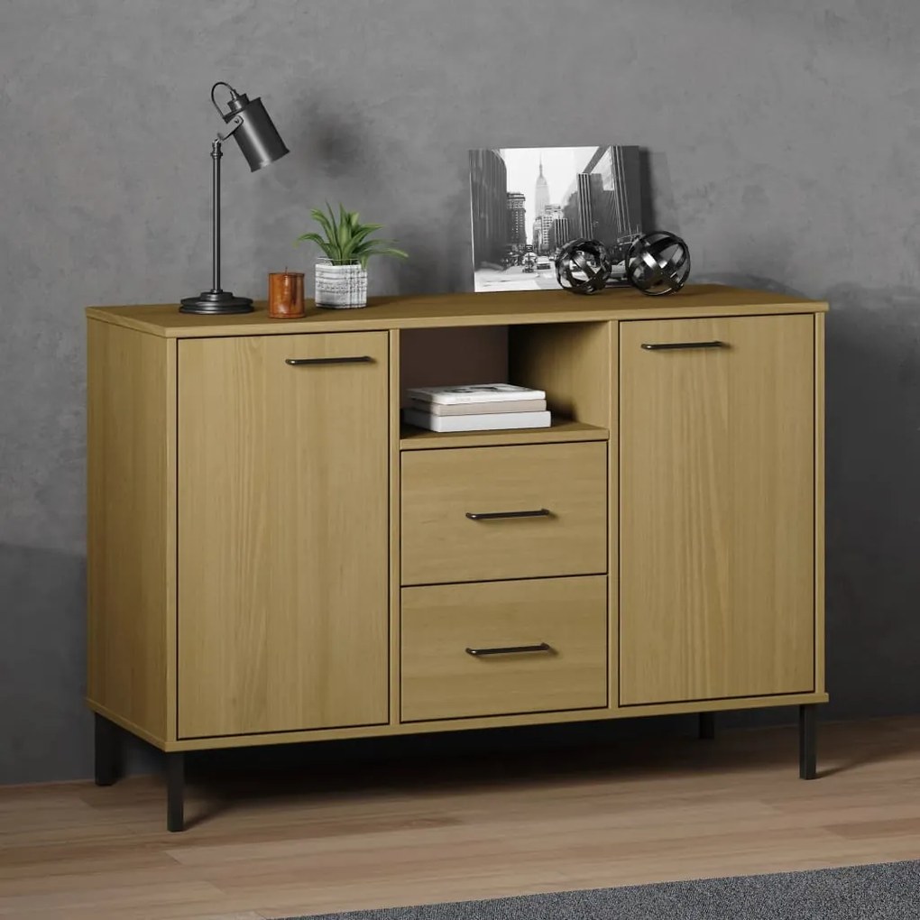 Credenza gambe metallo marrone 113x40x77 cm legno massello oslo