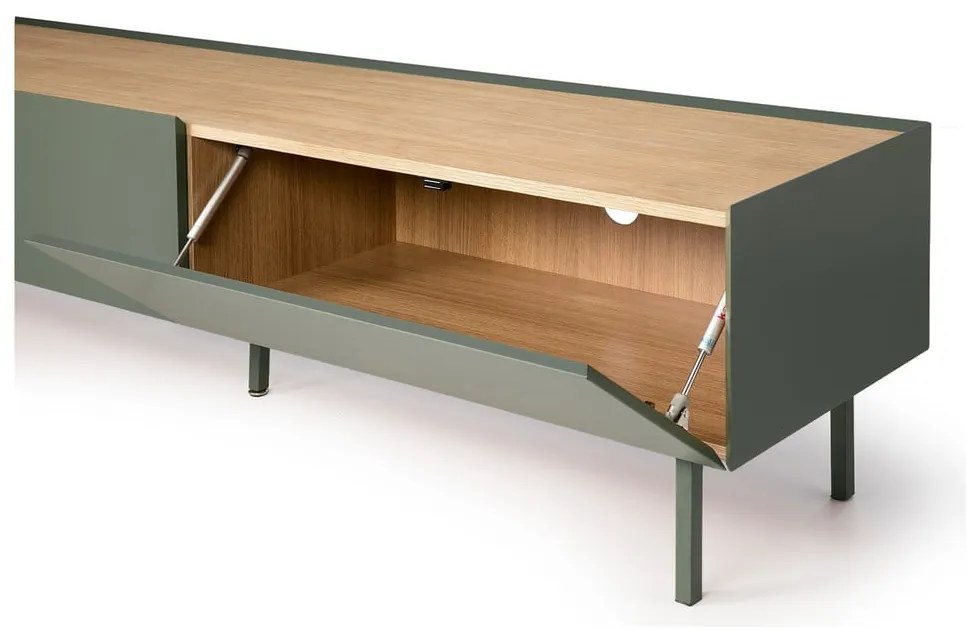 Tavolo TV in legno di rovere di colore verde-naturale 180x45 cm Arista - Teulat