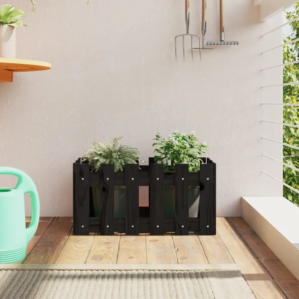 Fioriera Giardino A Recinzione Nera 60x30x30 Cm Massello Pino /