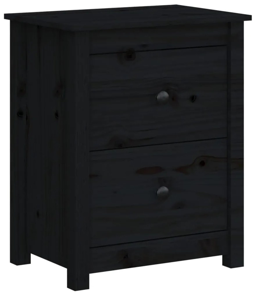 Comodino Nero 50x35x61,5 cm in Legno Massello di Pino