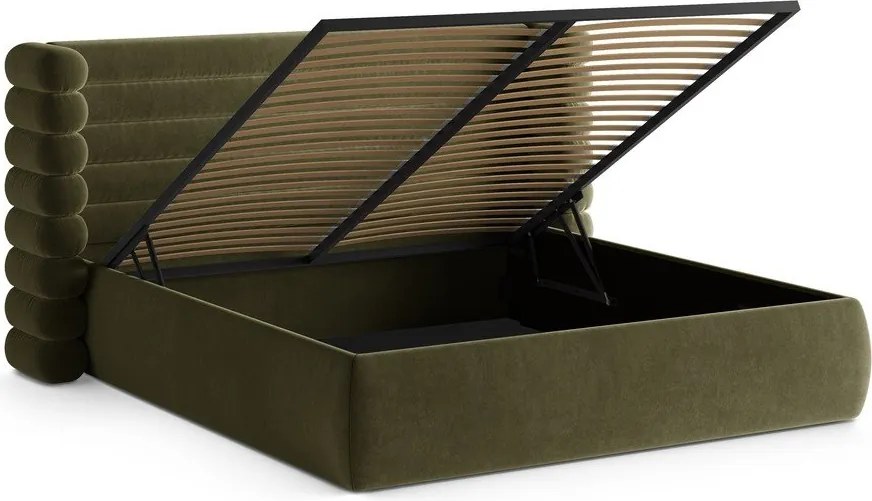 Letto matrimoniale imbottito verde con contenitore con rete inclusa 160x200 cm Mount – Micadoni