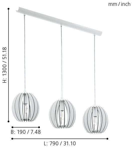 Eglo 94444 - Lampadario COSSANO 3xE14/40W/230V