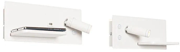 Set di 2 applique bianche con LED con USB e carica a induzione - Riza