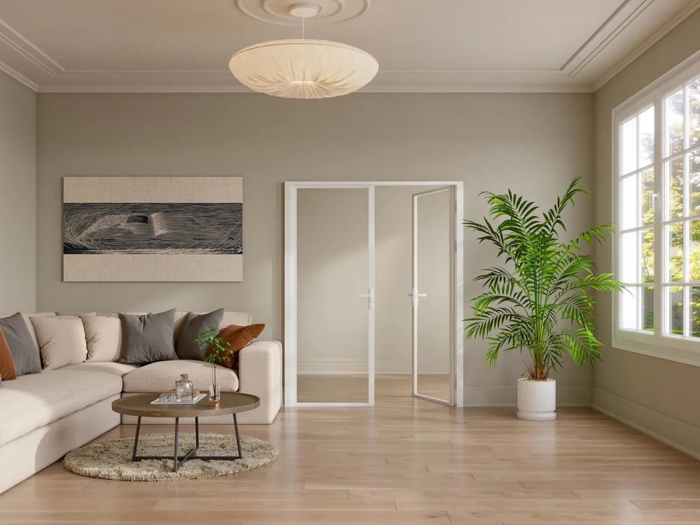 Blocco porta reversibile a due battenti 2 x H204 x L73 cm in Alluminio e Vetro temperato Bianco - LOXTON