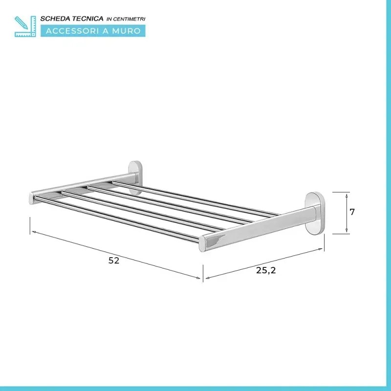 Mensola a muro portasciugamani con 4 bracci Gedy serie Febo in acciaio inox cromato