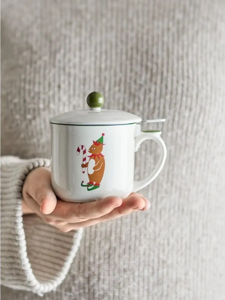 Tazza color crema in gres a tema natalizio con filtro 300 ml Valentin – Bloomingville