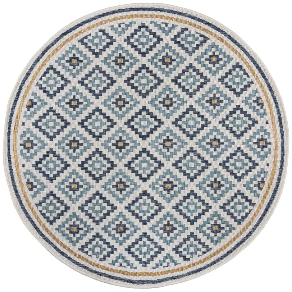 Tappeto da interno e esterno rotondo giallo e blu ø 160 cm Zia Trellis – Flair Rugs