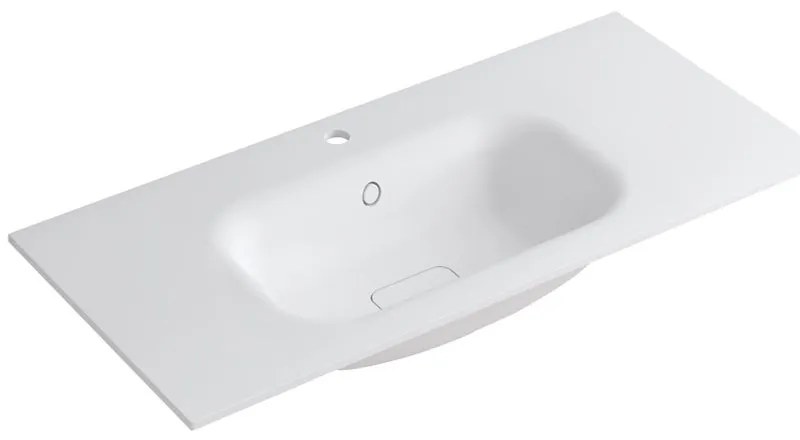 Lavabo integrale rettangolare vasca centrale L 100.5 x H 15 x P 46 cm in resina bianco